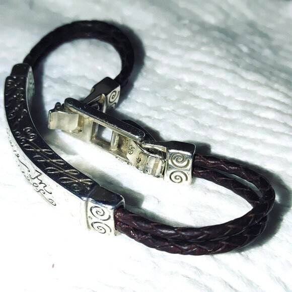 Believe In Yourself Bracelet Brighton Dark Brown Braided Leather Silver Accents - Picture 6 of 14